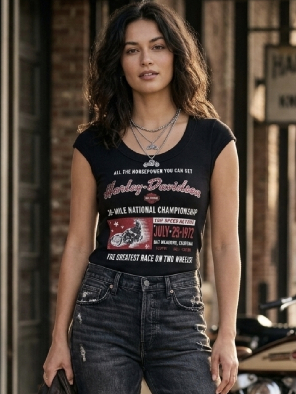 Y2K Harley Davidson Graphic Shirt Top Women’s Sz M: 1972 Championship